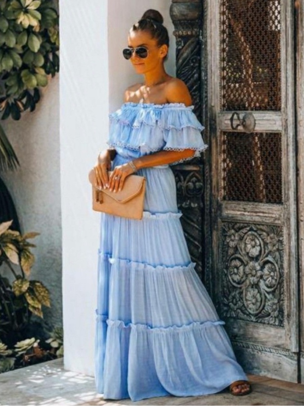 Vici Savannah Off The Shoulder Tiered Maxi Dress - Size S